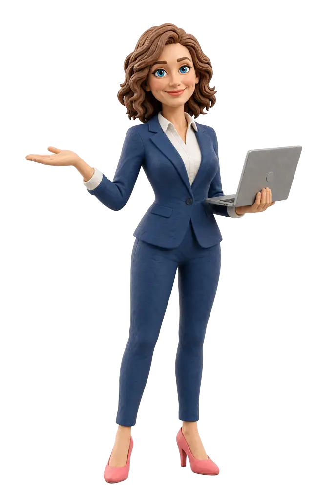 Angel in suit at laptop
